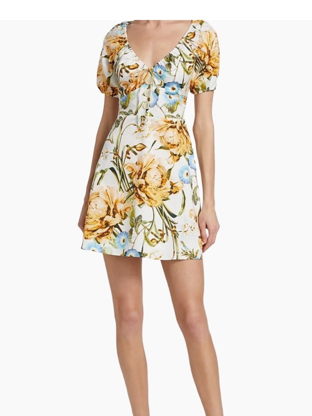 Favorite Daughter Floral V-Neck Mini Dress in Cream, Yellow & Blue